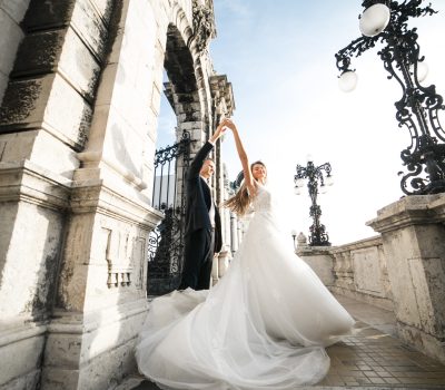 Wedding couple on their wedding day in Budapest